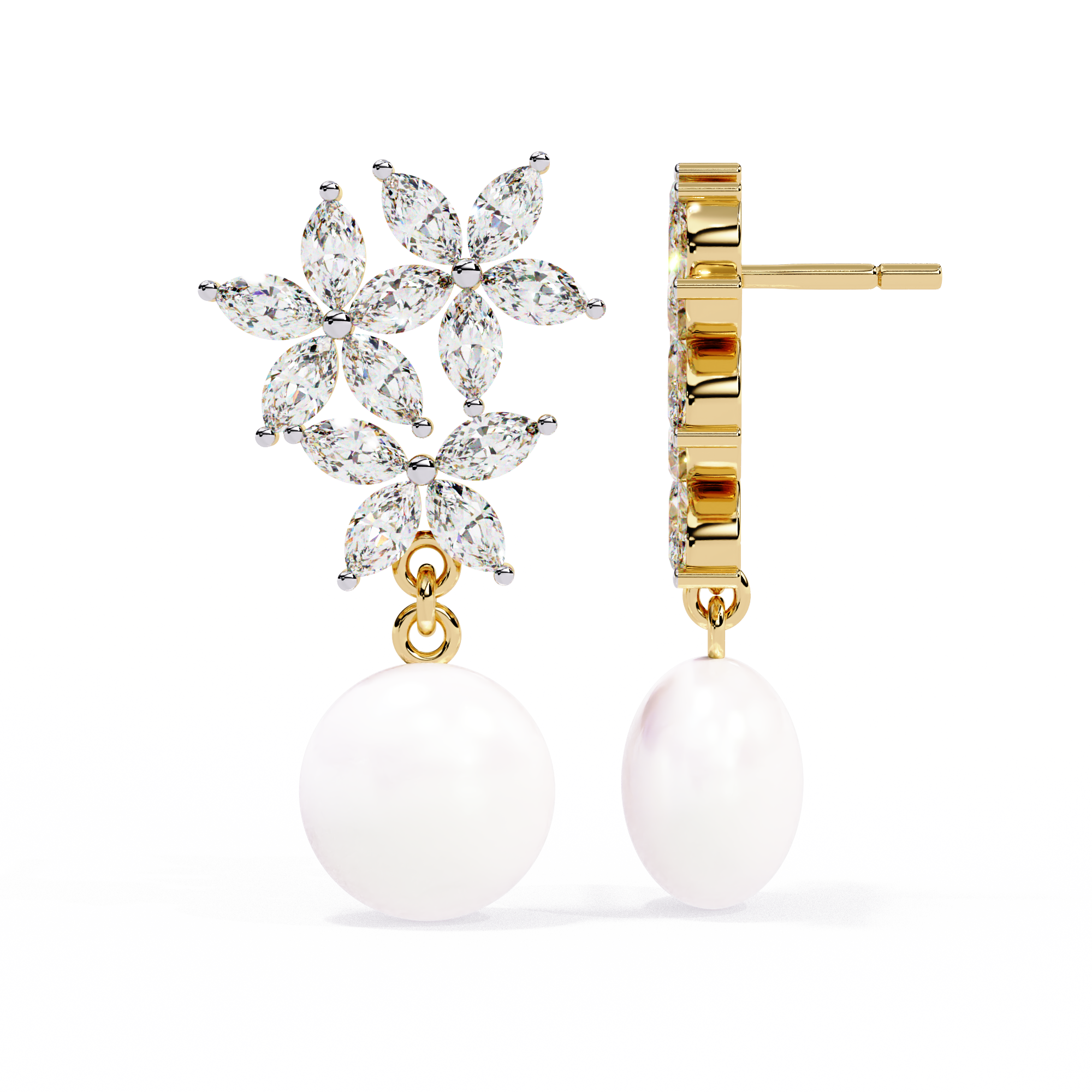 Buy 2.39Ct Floral Pearl Diamond Earrings | SolitaireKart